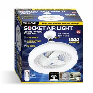 NEW Bell+Howell Socket Air Wireless Ceiling Fan  Remote Control  1000 Lumens